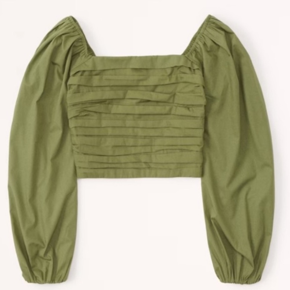 Abercrombie Ruched Long Sleeve Green Top Puff Sleeve XS